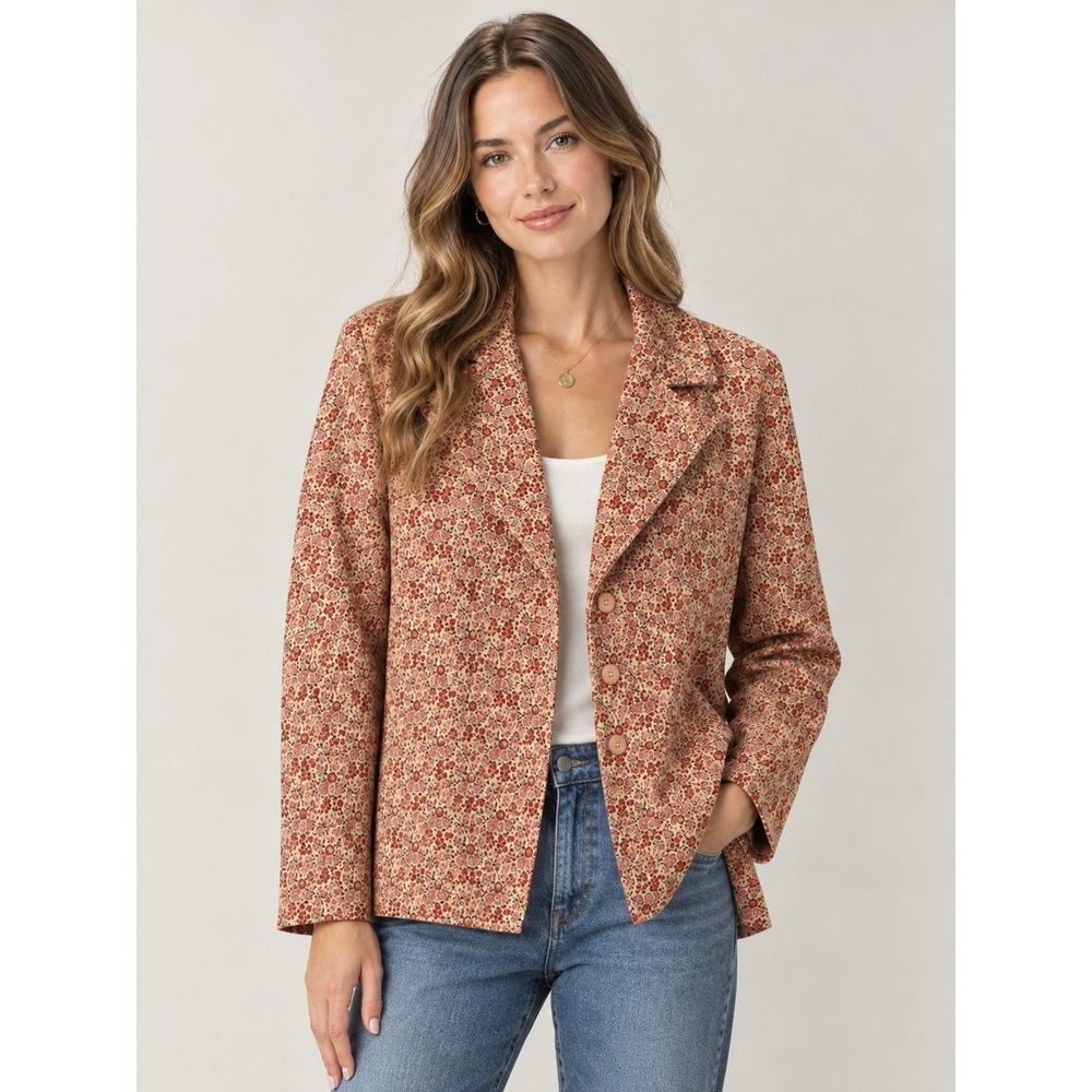 Vintage Handmade Floral Corduroy Blazer Jacket Sz M/L Cottagecore Grandmacore